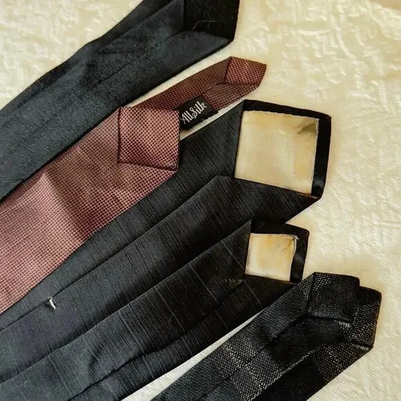 Lot of 4 Skinny Ties Vintage 1960’s Silk Wide Fall Winter Black Green Necktie - Picture 4 of 10